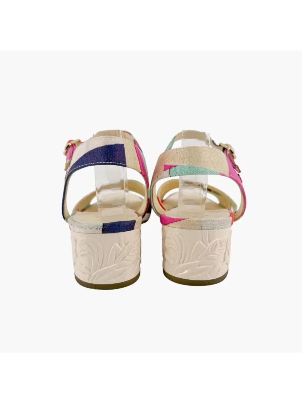 Chanel CC Patchwork Canvas Flower Block Heel Sandals Size 40 US 9-9.5 Multicolor